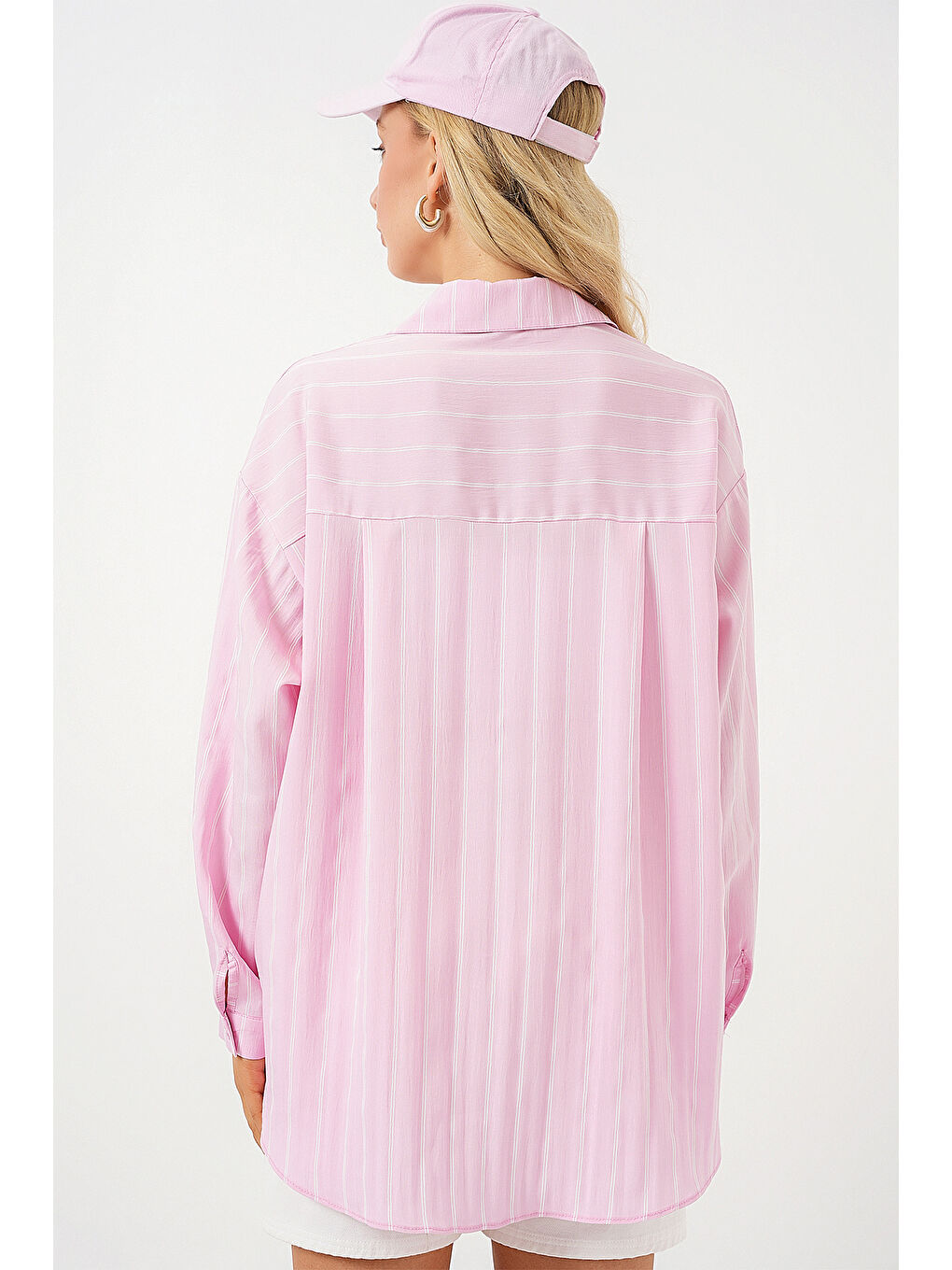 3900 Oversize Kareli Gömlek - Y.Pembe-5