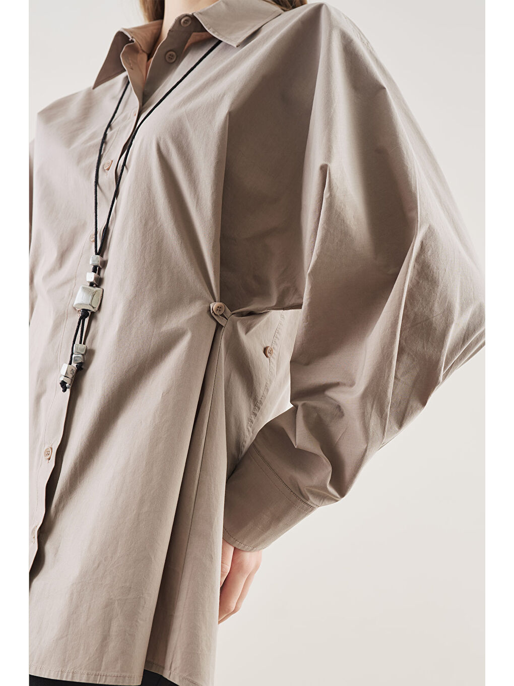 Bej Bel Ayarlamalı Gömlek Vizon-1