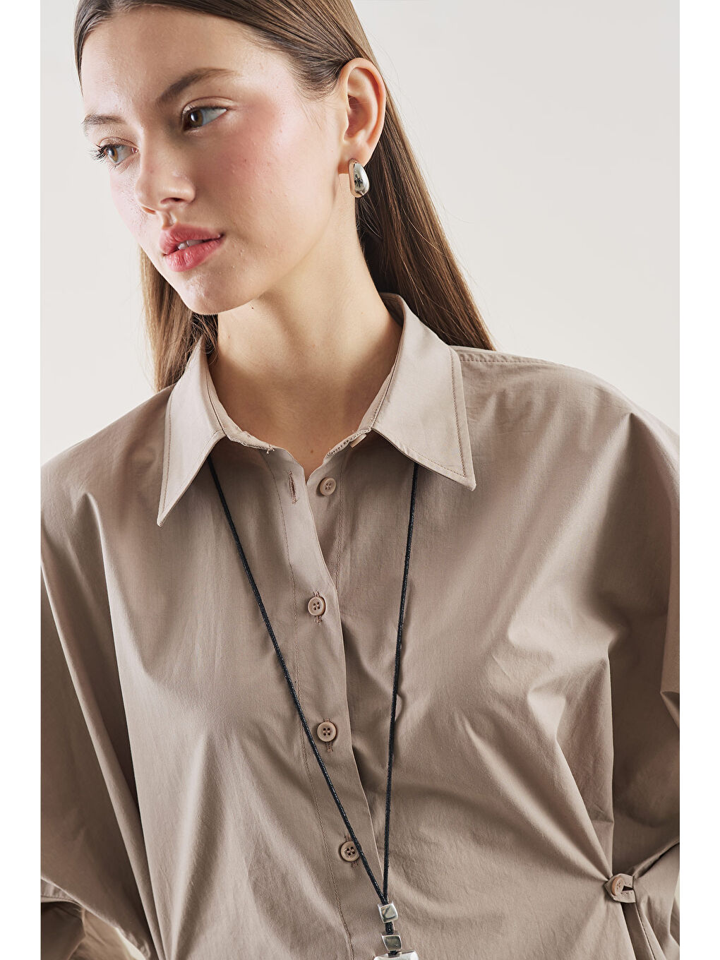 Bej Bel Ayarlamalı Gömlek Vizon-2