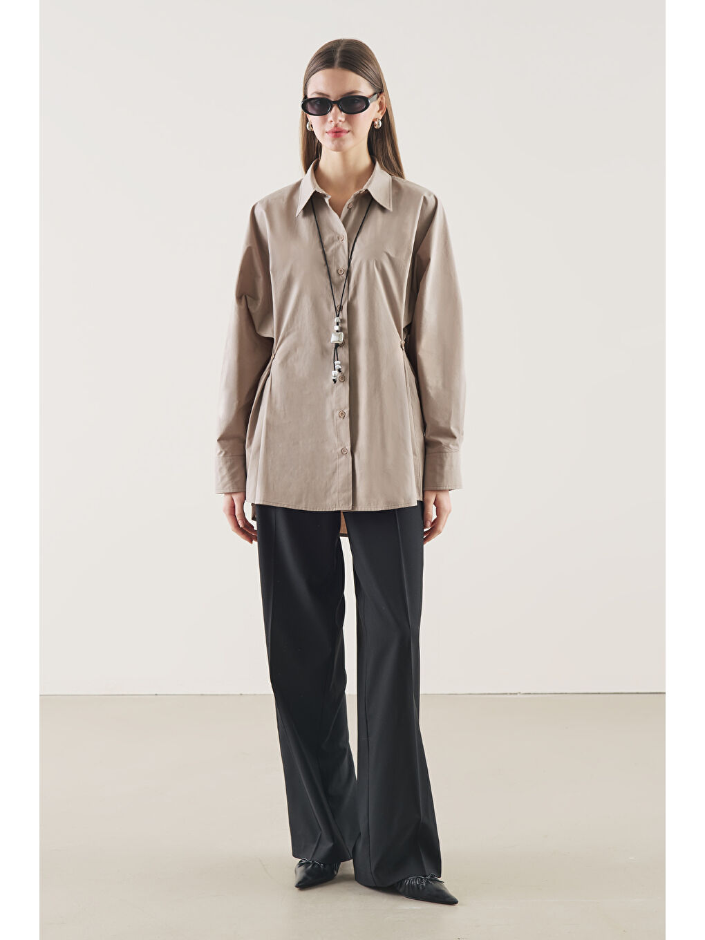 Bej Bel Ayarlamalı Gömlek Vizon-4