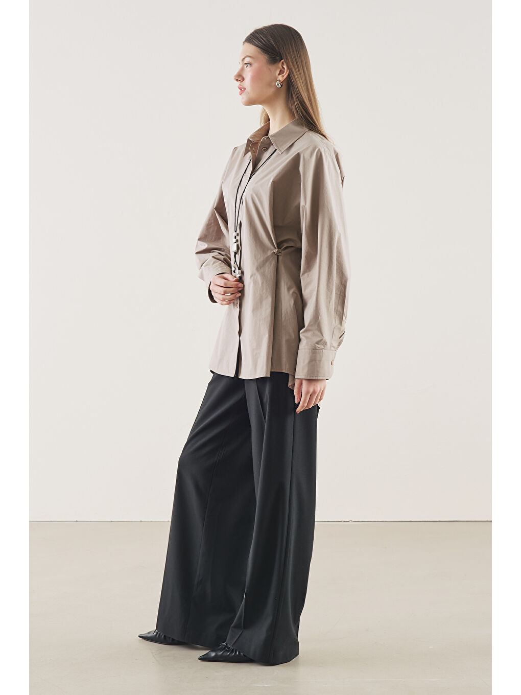 Bej Bel Ayarlamalı Gömlek Vizon-5