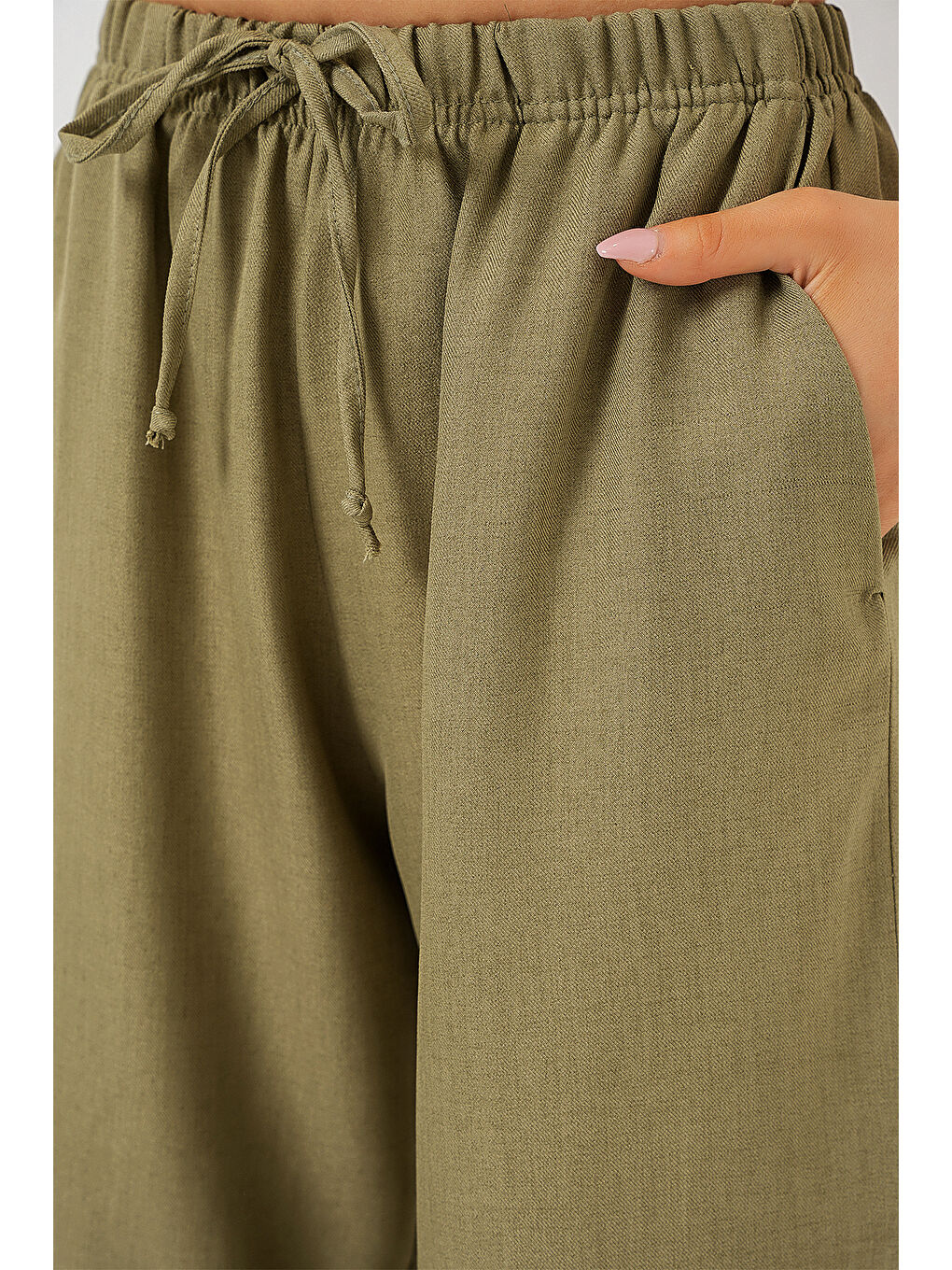 Yeşil Kadın Geniş Paça Keten Pantolon 6735 - Çağla-4