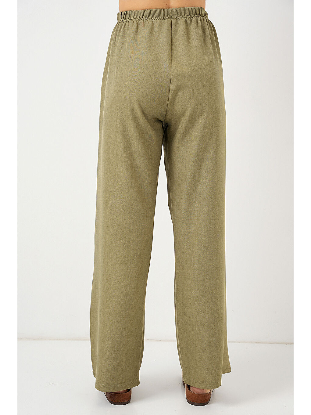 Yeşil Kadın Geniş Paça Keten Pantolon 6735 - Çağla-5