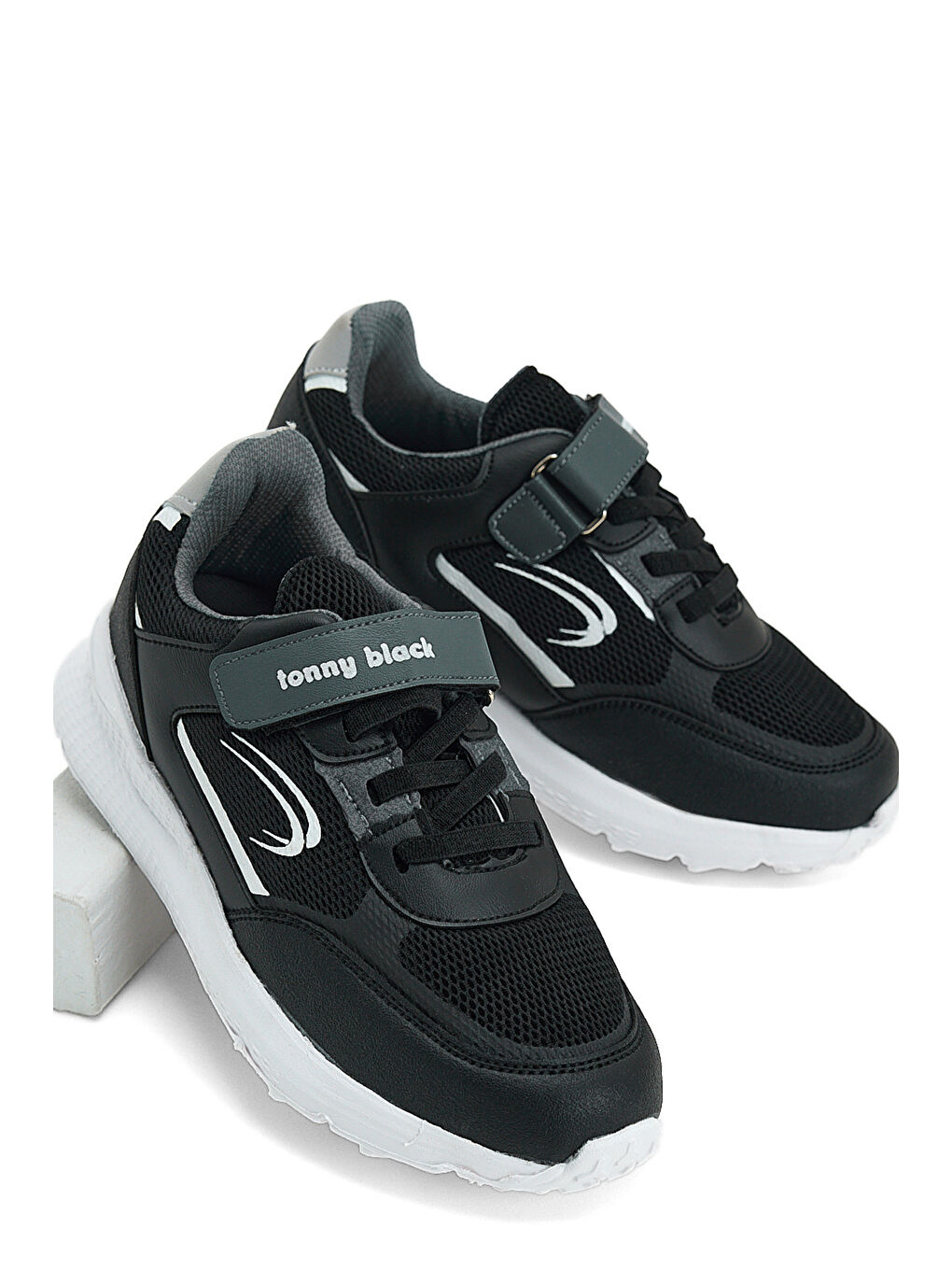 Çocuk Unisex Siyah Füme Buz Faylon Taban Cırtlı Çocuk Ayakkabı-2