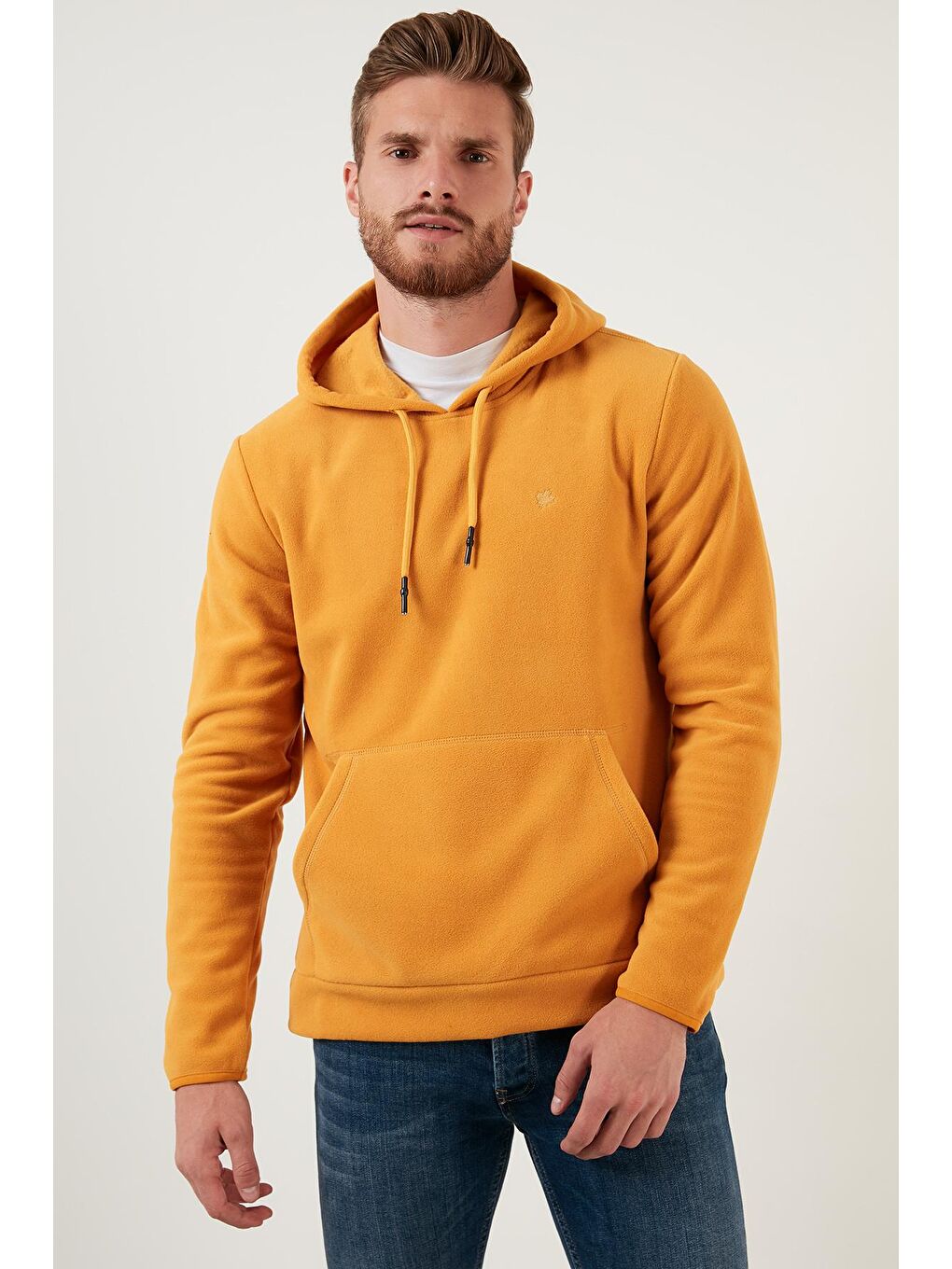 Sarı Slim Fit Kanguru Cepli Kapüşonlu Polar 5906032-1