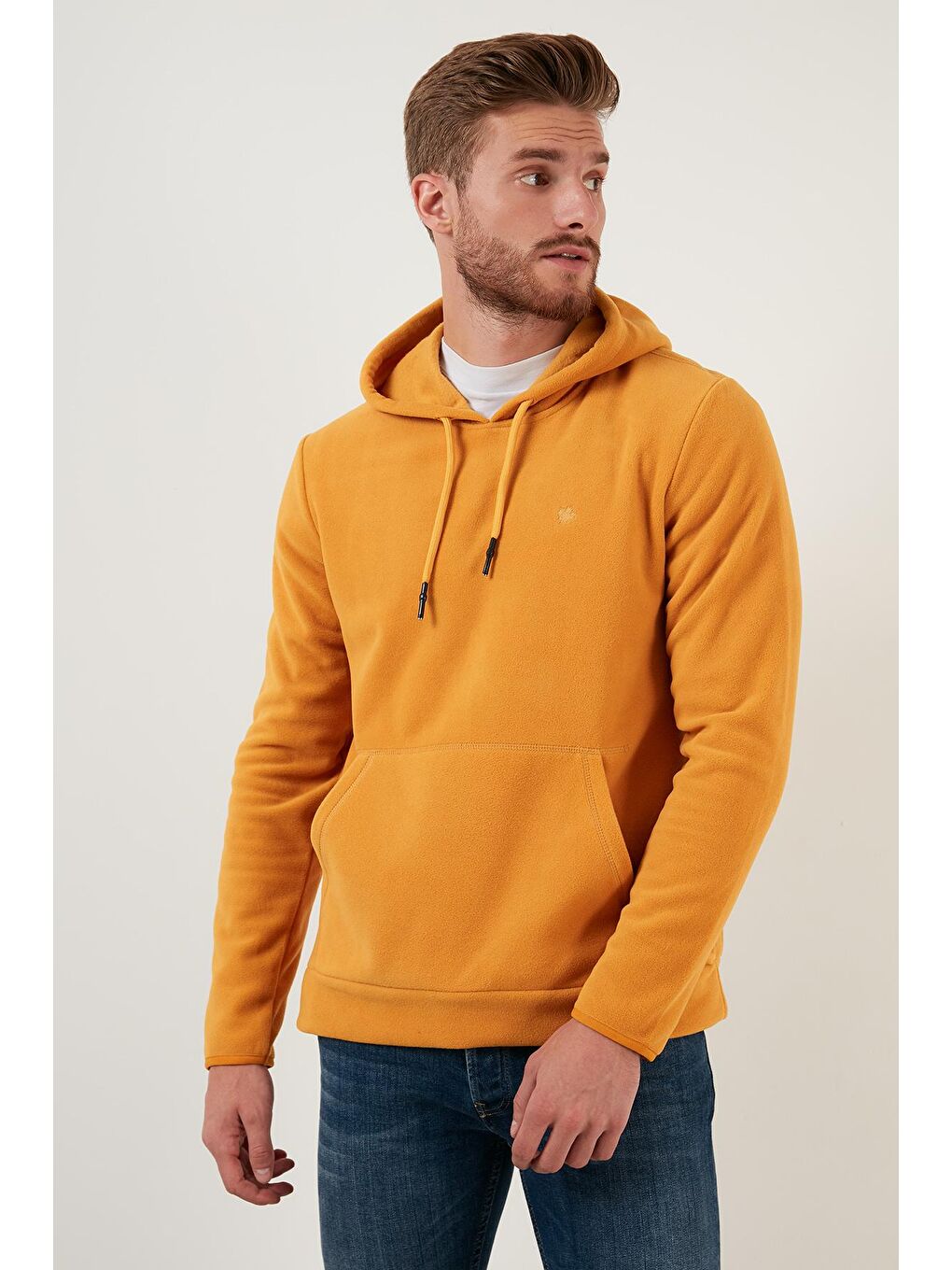 Sarı Slim Fit Kanguru Cepli Kapüşonlu Polar 5906032-2