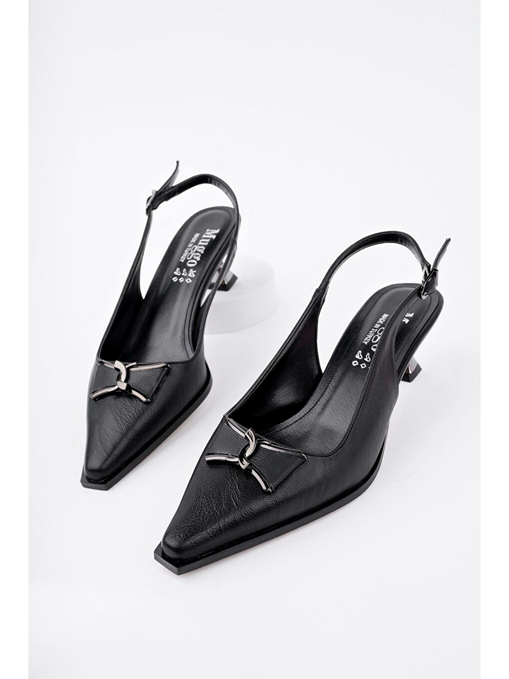 Siyah FOREST Arkası Açık Toka Detaylı Günlük Klasik Topuklu Kadın Stiletto Ayakkabı