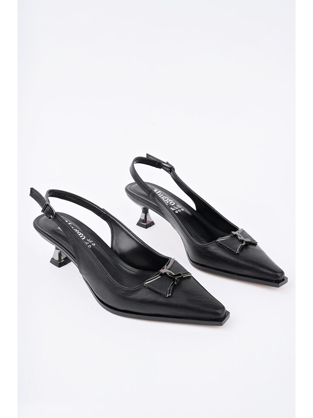 Siyah FOREST Arkası Açık Toka Detaylı Günlük Klasik Topuklu Kadın Stiletto Ayakkabı-1