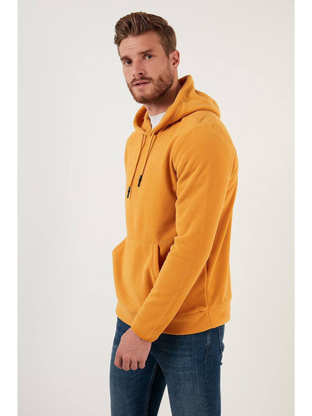 Sarı Slim Fit Kanguru Cepli Kapüşonlu Polar 5906032-3