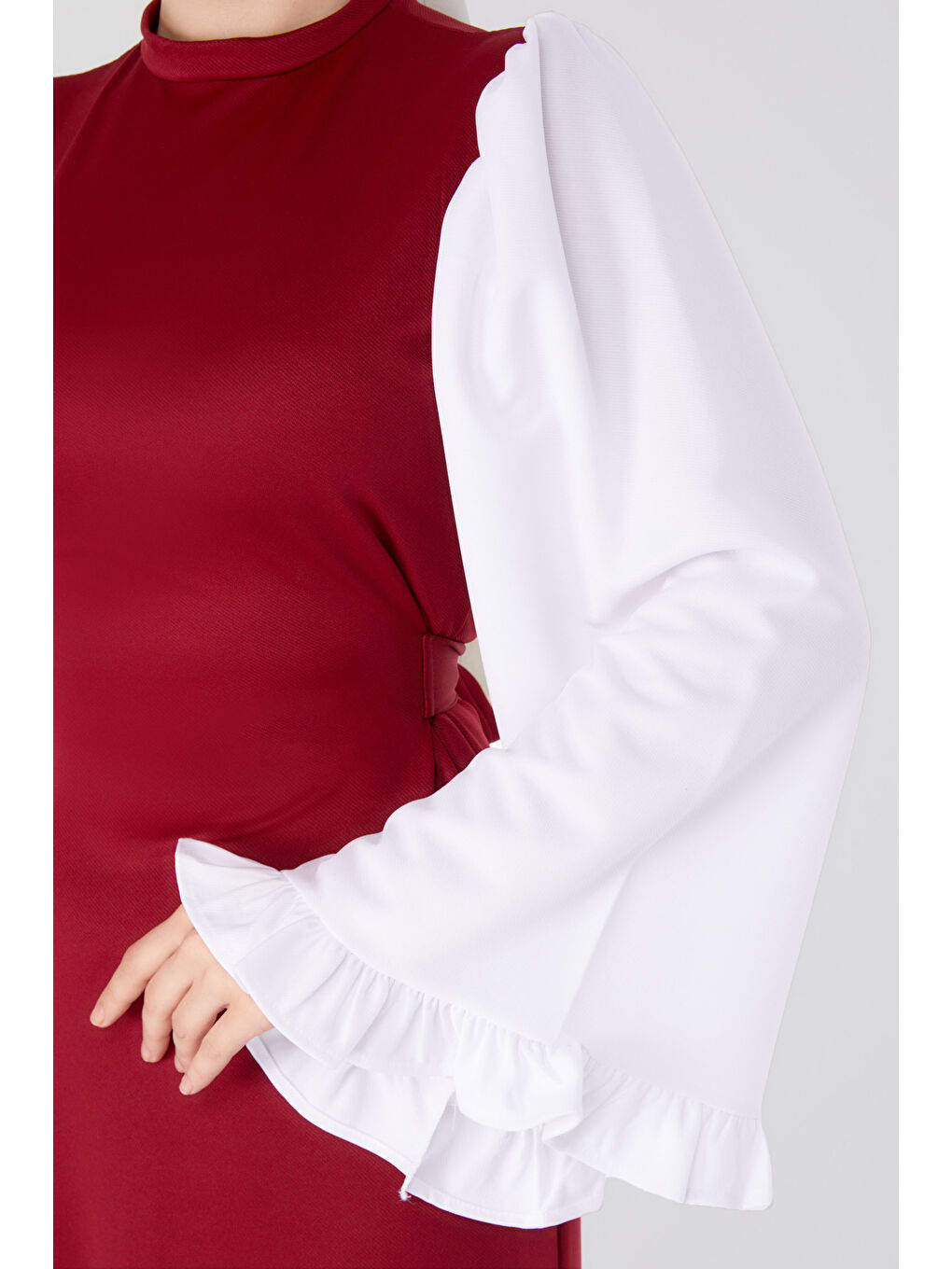 İspanyol Kol Detaylı Elbise Bordo - 13195-5