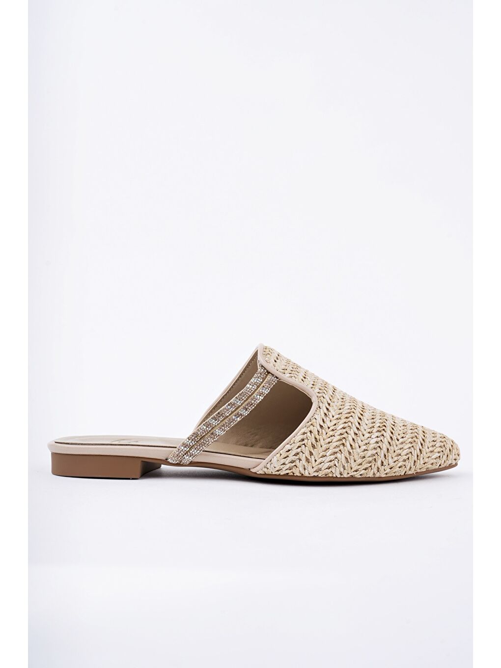 Bej JAYLİN Önü Kapalı Kadın Taşlı Günlük Hasır Terlik-1