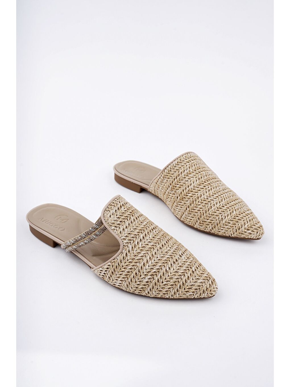 Bej JAYLİN Önü Kapalı Kadın Taşlı Günlük Hasır Terlik-4