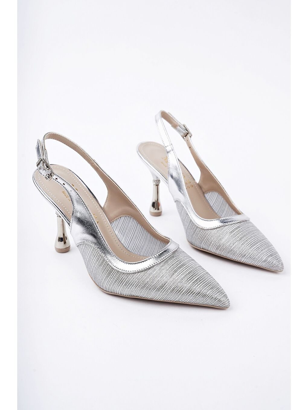 Gri ARYNA Sivri Burun Arkası Açık Günlük Klasik Kadın Topuklu Ayakkabı-1
