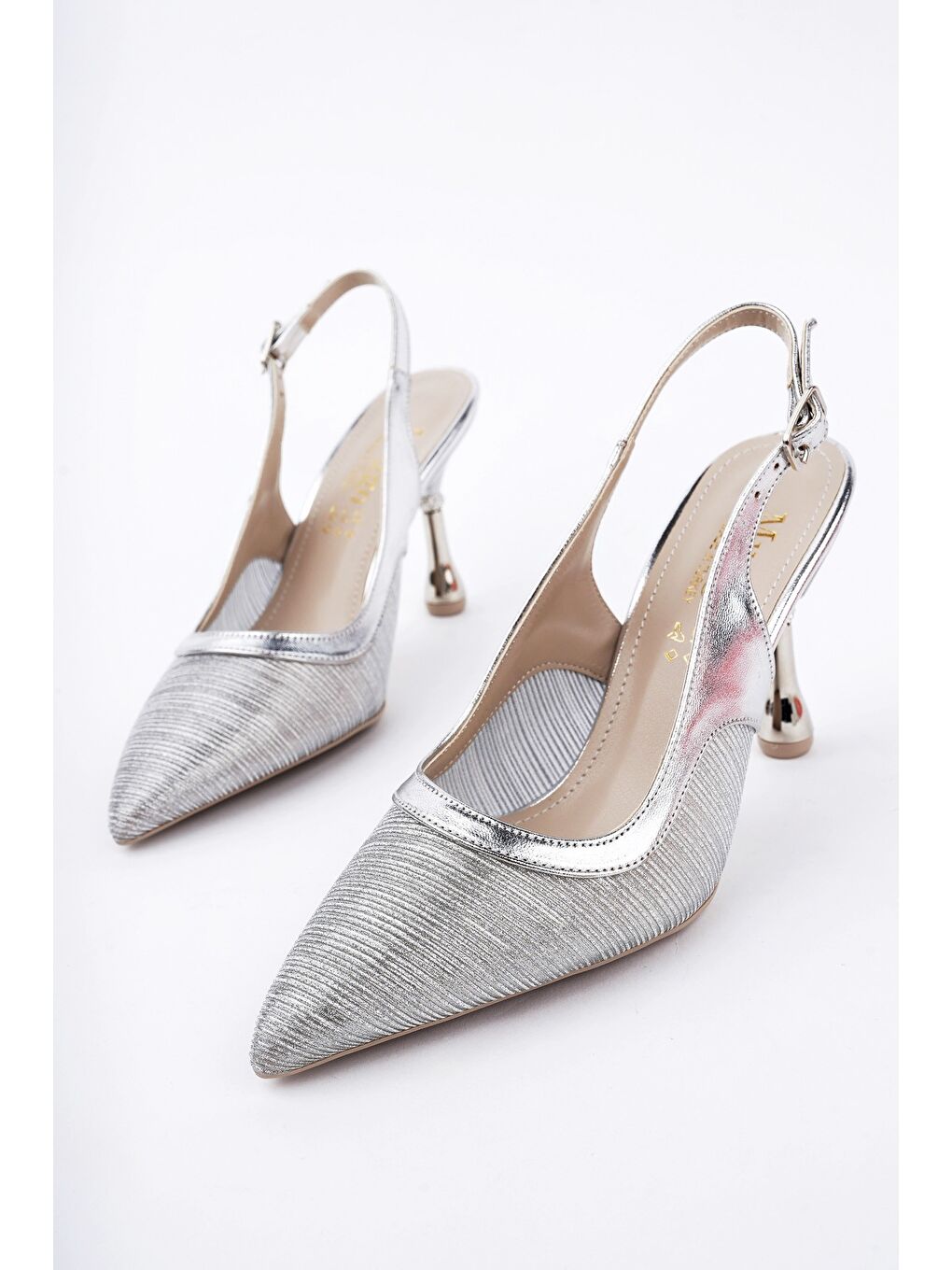 Gri ARYNA Sivri Burun Arkası Açık Günlük Klasik Kadın Topuklu Ayakkabı-2