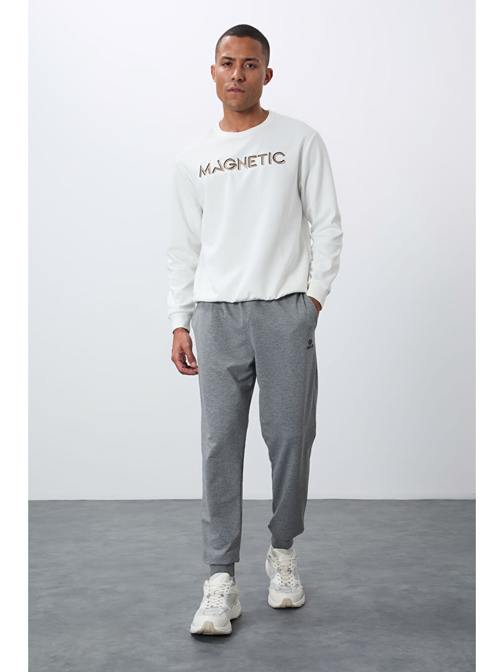 Gri Melanj Klasik Cepli Standart Kalıp Manşetli  Eşofman Alt - 84652-1