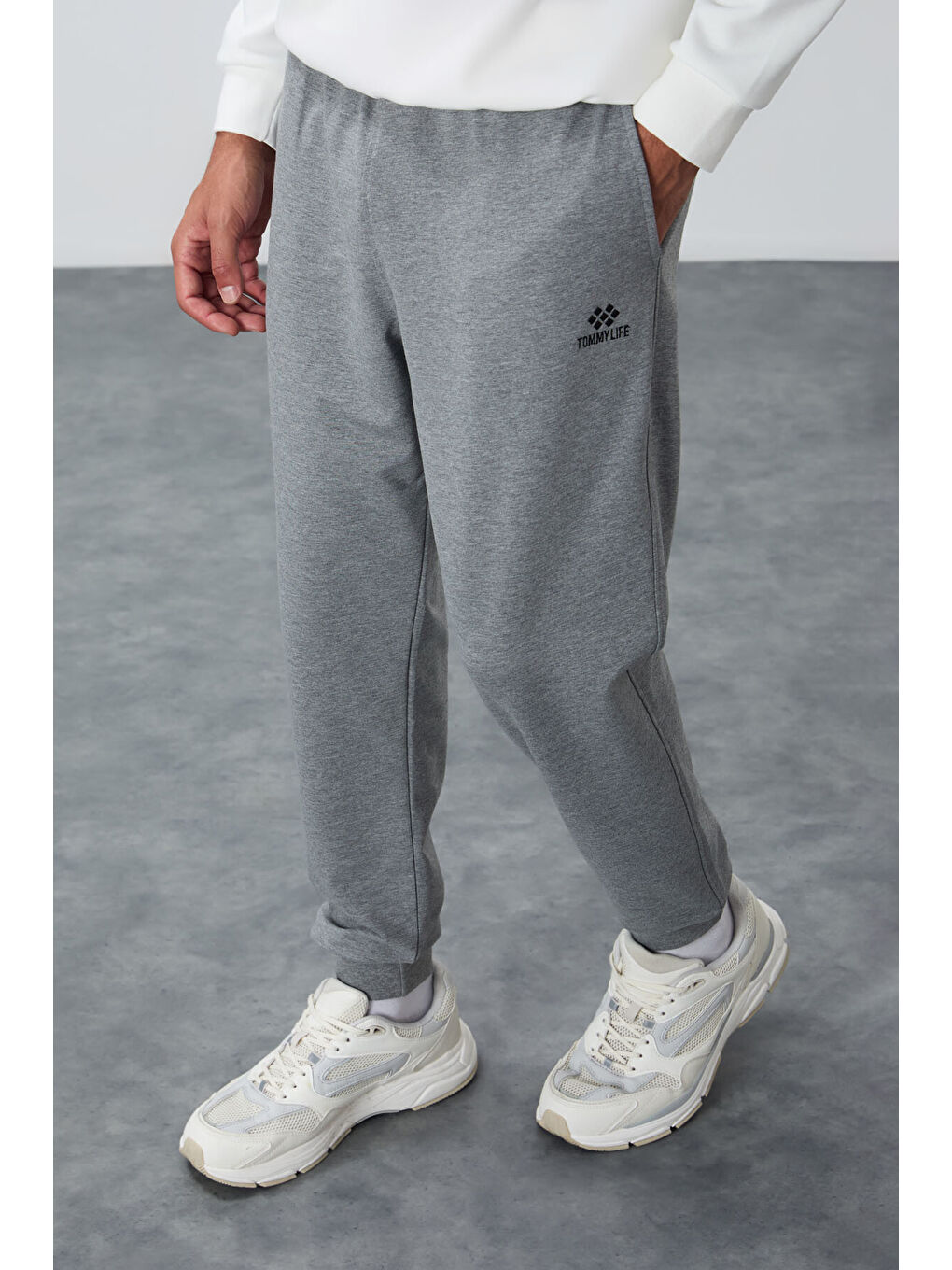 Gri Melanj Klasik Cepli Standart Kalıp Manşetli  Eşofman Alt - 84652-2