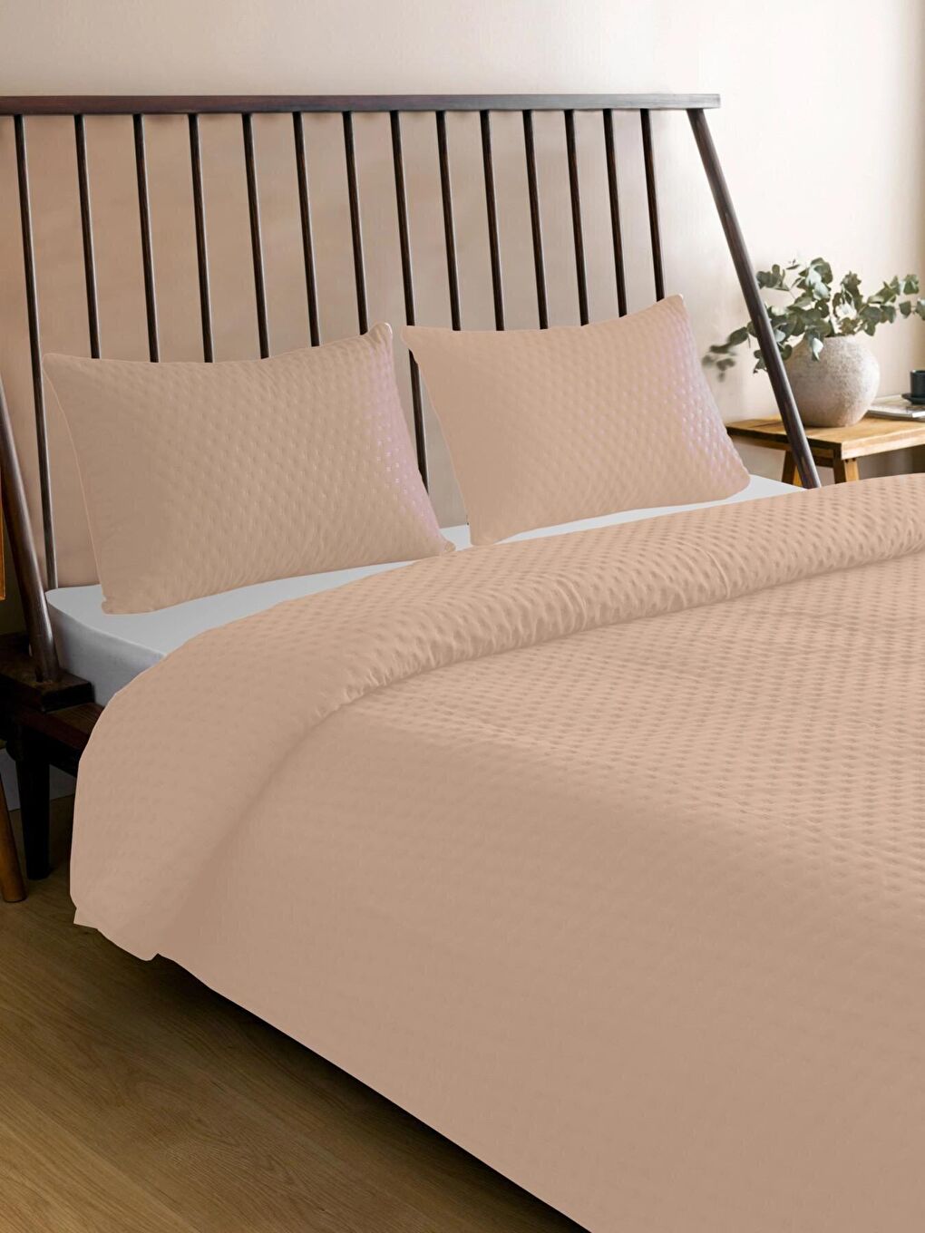 OGLO Pudra Pembe Bedspreado Yıkanmış Mikro Pudra Yatak Örtüsü Set Çift Kişilik 220x240