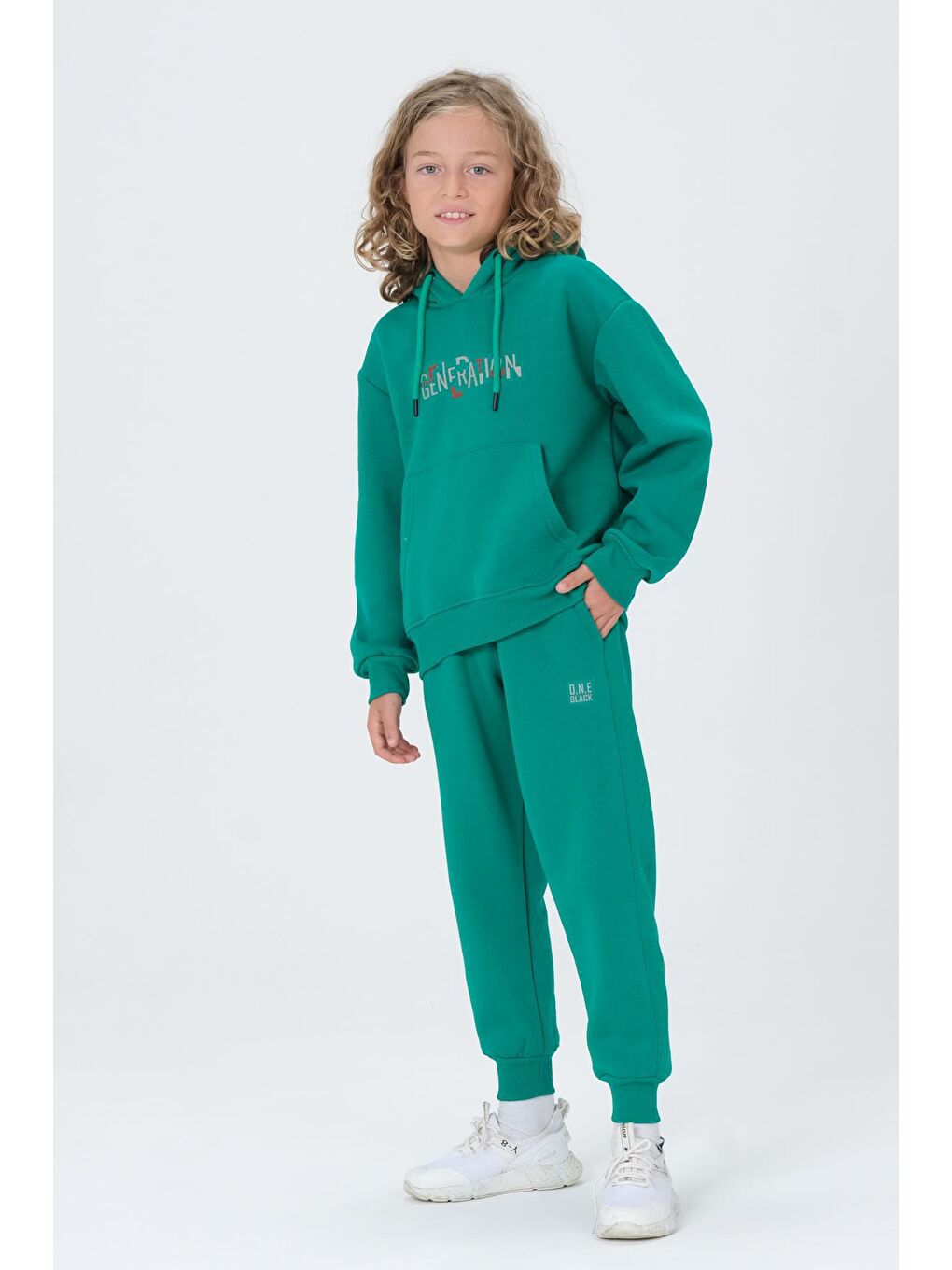 Yeşil Erkek Çocuk Kapüşonlu Eşofman takımı-2