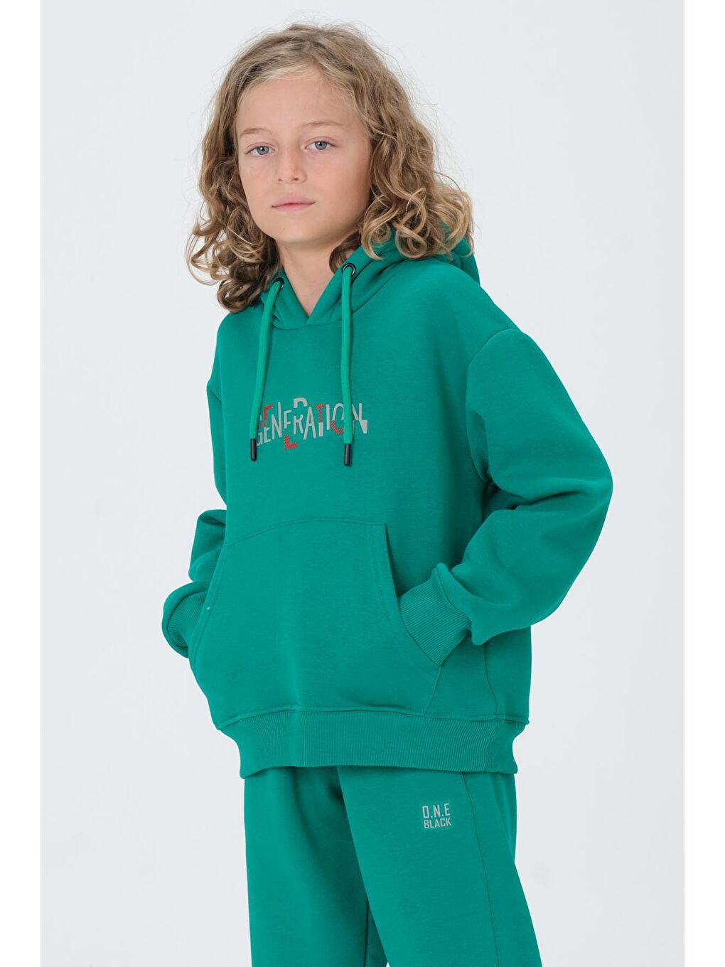 Yeşil Erkek Çocuk Kapüşonlu Eşofman takımı-3