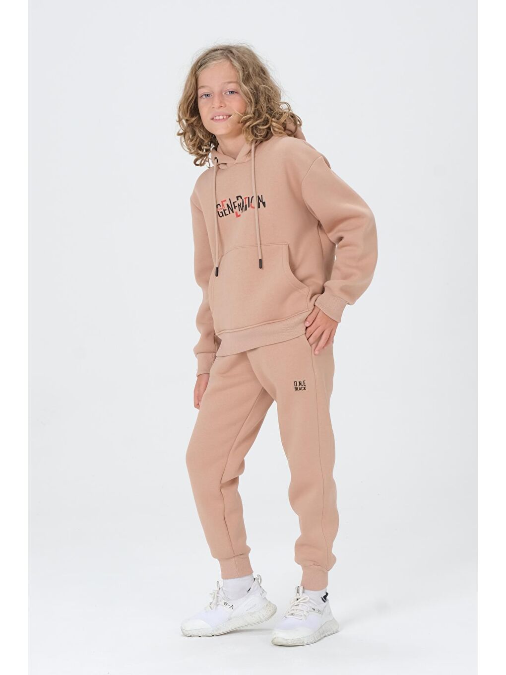 Bej Erkek Çocuk Kapüşonlu Eşofman takımı-1