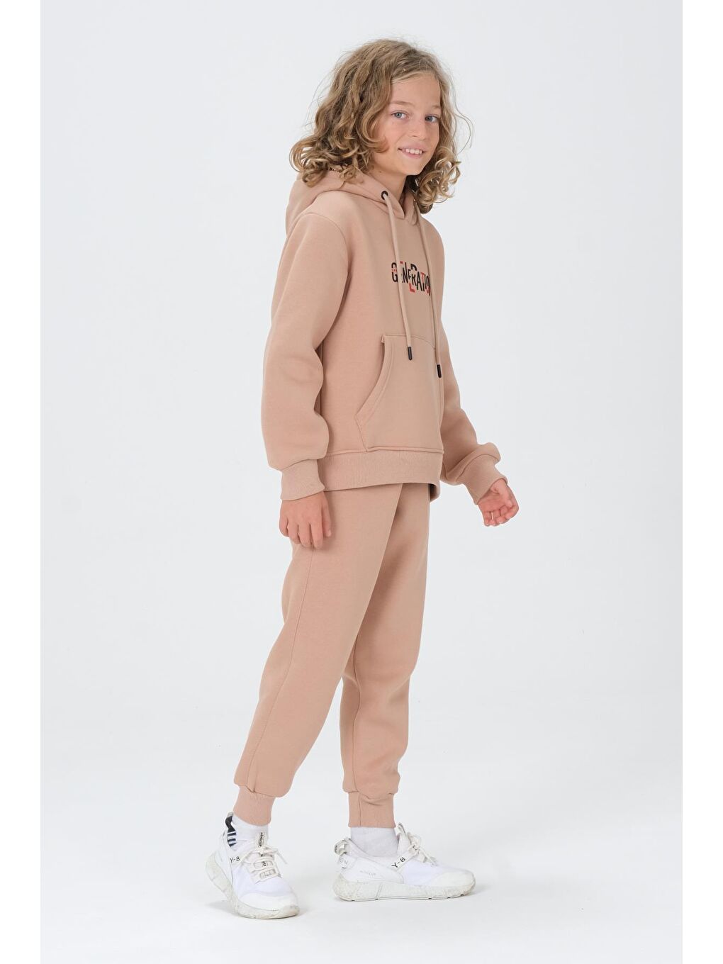 Bej Erkek Çocuk Kapüşonlu Eşofman takımı-2