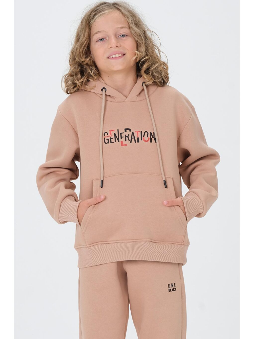 Bej Erkek Çocuk Kapüşonlu Eşofman takımı-3