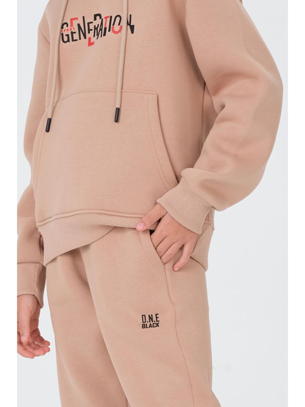 Bej Erkek Çocuk Kapüşonlu Eşofman takımı-4