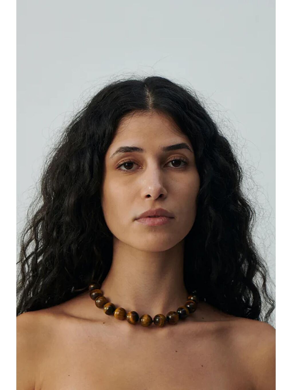 Bej Büyük Boncuklu Kadın Kolye - 20mm Boncuklu-3