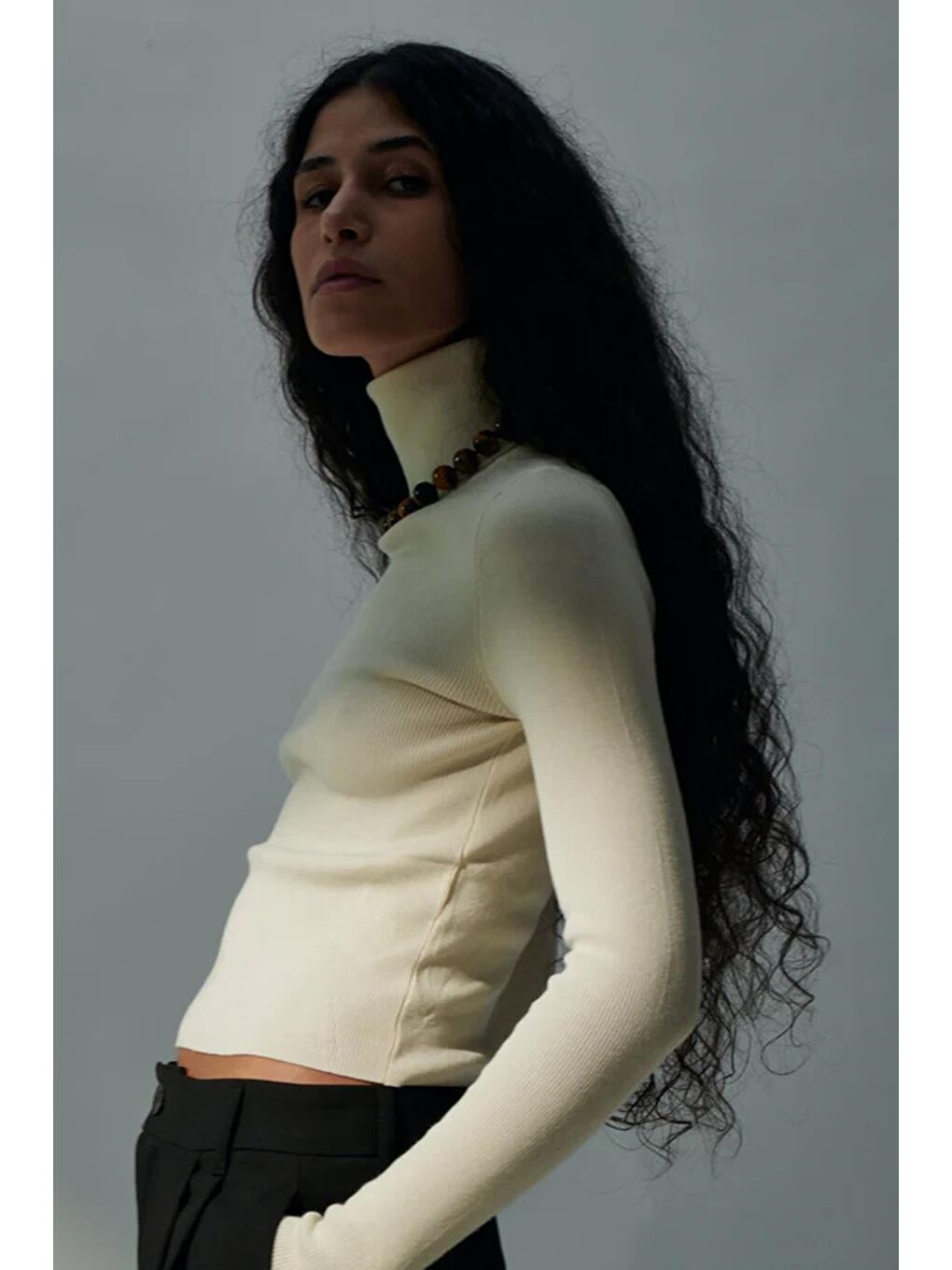 Bej Büyük Boncuklu Kadın Kolye - 20mm Boncuklu-4