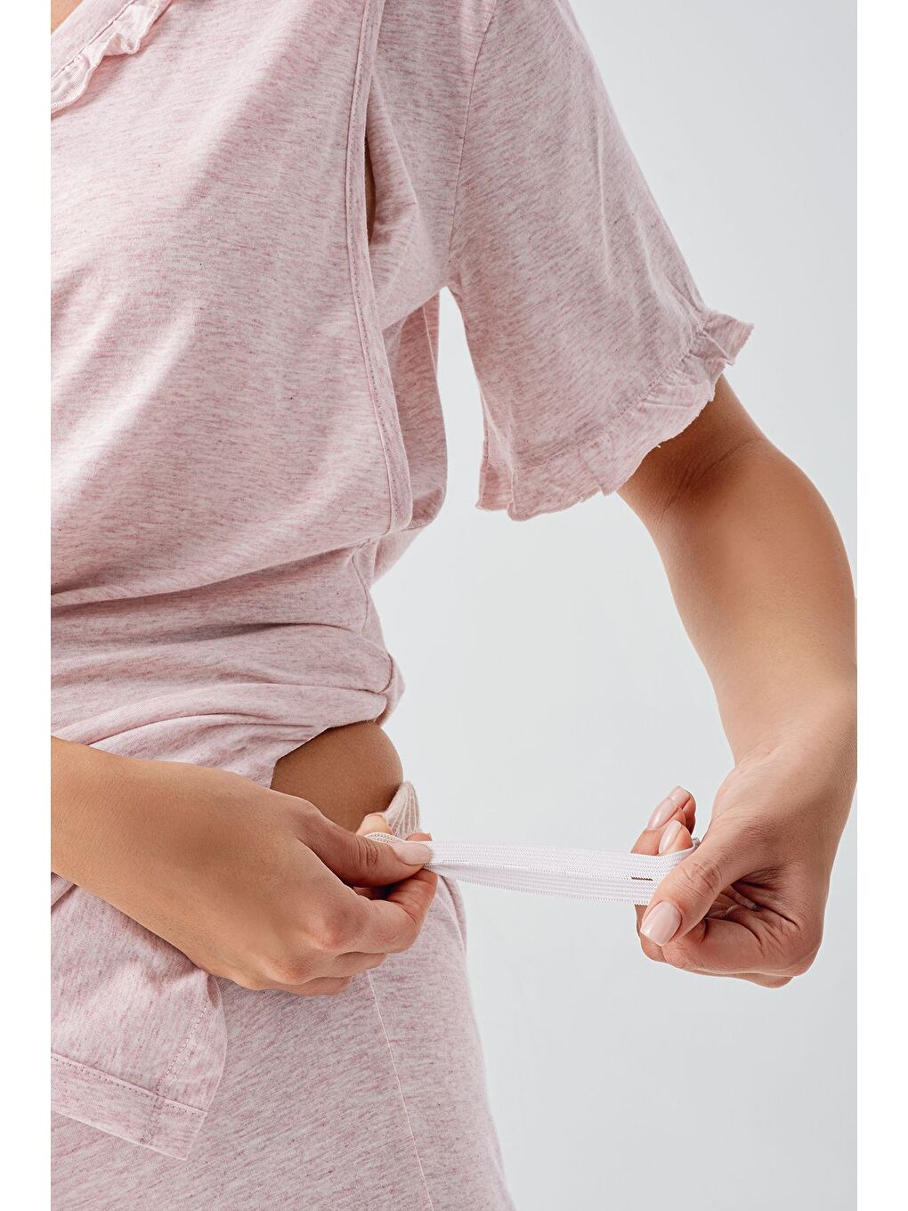 Pembe Kısa Kollu Düğmeli Esnek Pamuklu Kumaş Hamile Pijama Takım 17200-4