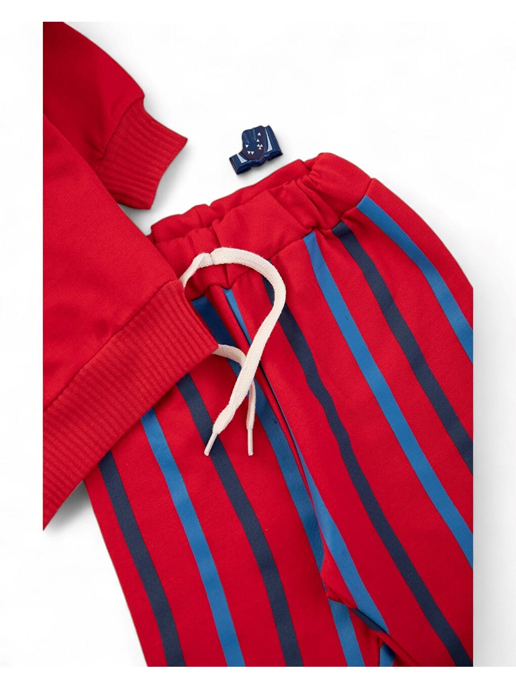 Kırmızı Erkek Bebek Mevsimlik Martı Nakışlı Sweatshirt, Çizgili Pantalonlu 2'li Alt Üst Takım-5