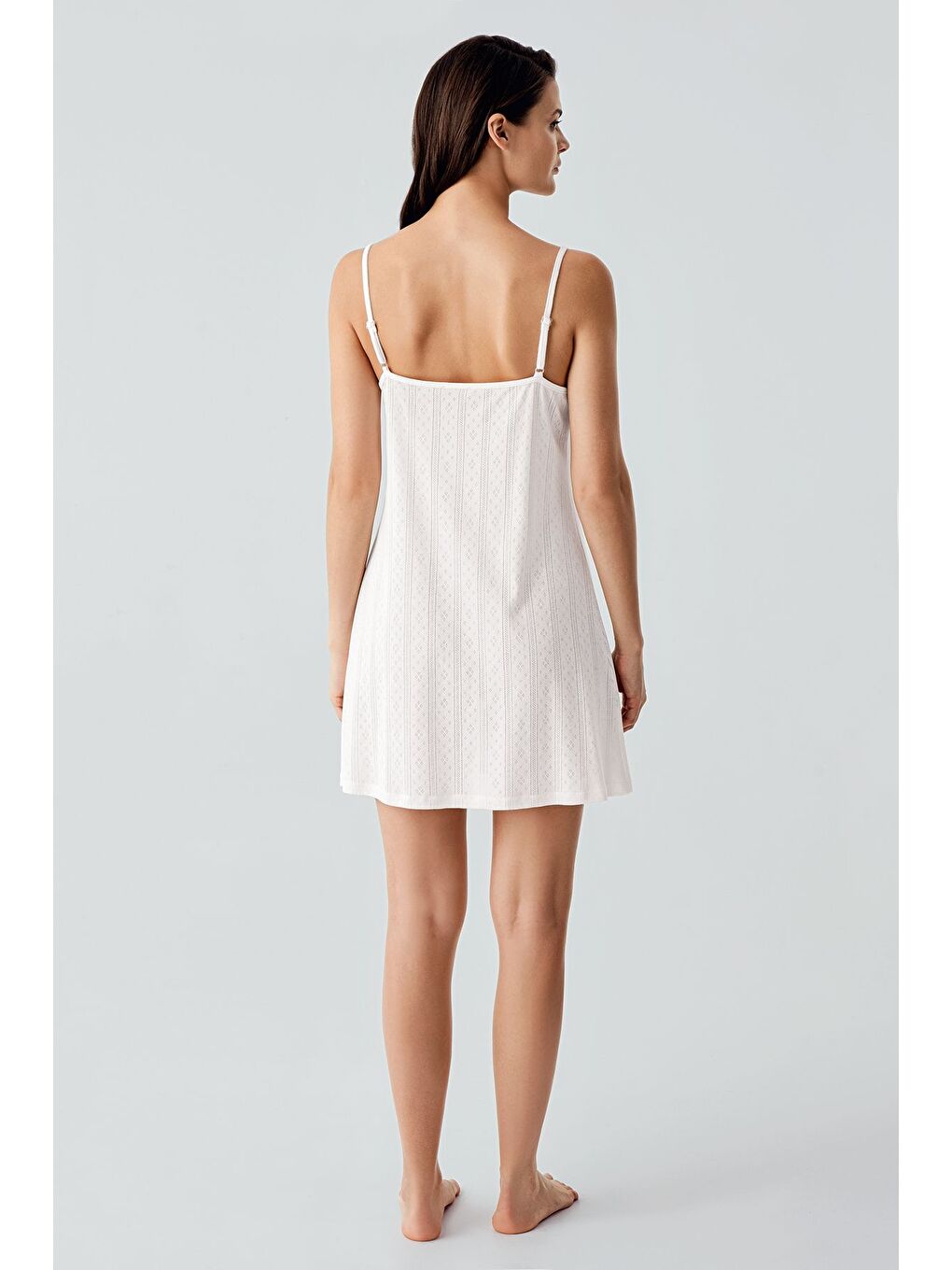 Ekru Ajurlu Askılı Kısa Esnek Pamuklu Gecelik 17108-4