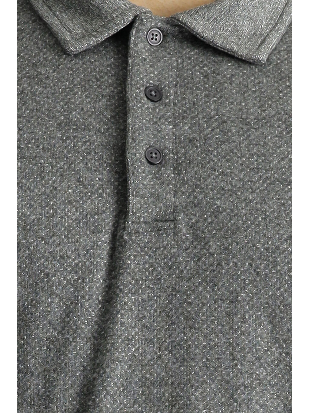 Gri Polo Yaka Desenli Nakışlı Pamuklu Sweatshirt-4