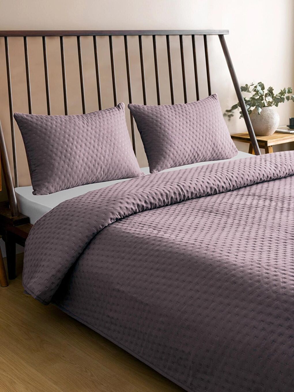 Bedspreado Yıkanmış Mikro Lila Yatak Örtüsü Set Tek Kişilik 160x220-1