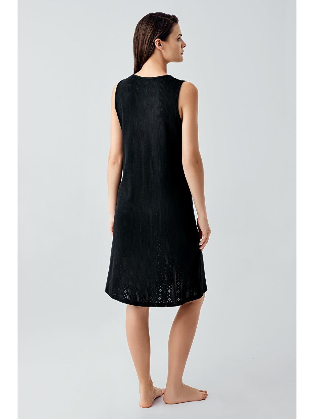 Siyah Kalın Askılı Ajurlu Esnek Pamuklu Hamile Sabahlık Gecelik Takım 17408-5