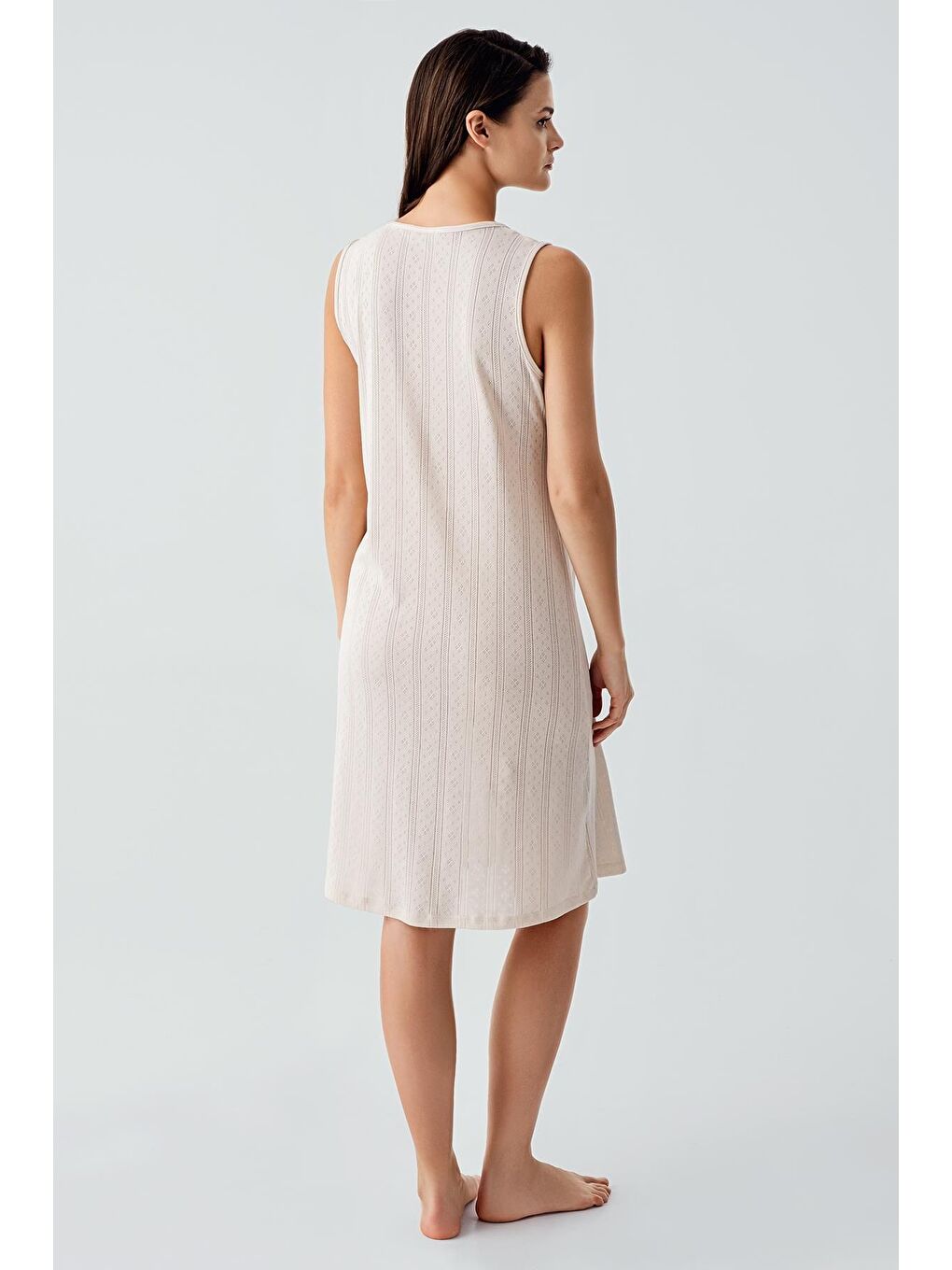 Bej Kalın Askılı Ajurlu Esnek Pamuklu Hamile Sabahlık Gecelik Takım 17408-5