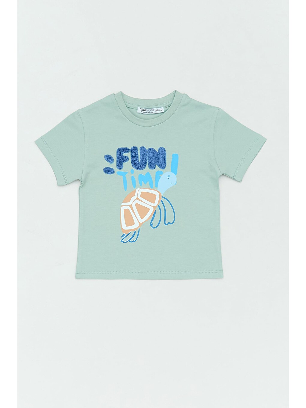 Turkuaz Fun Nakışlı Bisiklet Yaka Erkek Çocuk Tişört