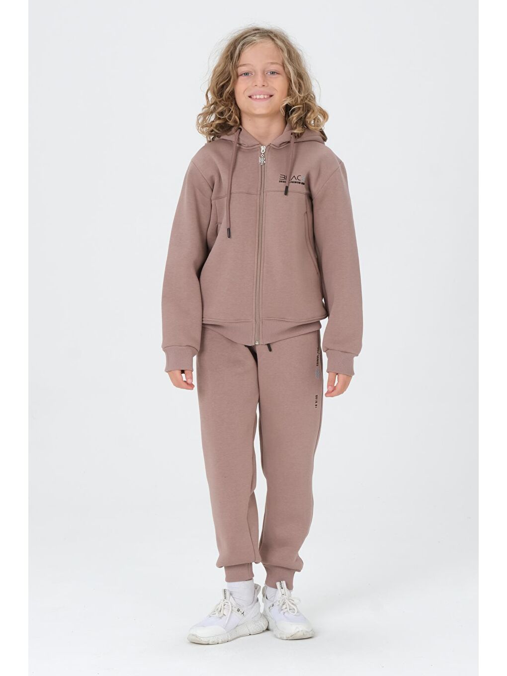 Kahverengi Erkek Çocuk Kapüşonlu Eşofman Takımı