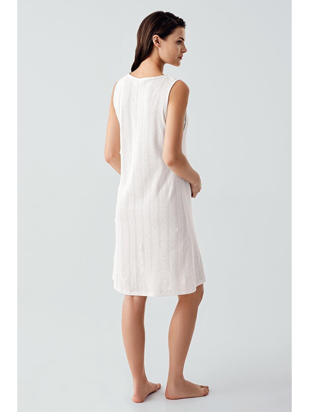 Ekru Kalın Askılı Ajurlu Esnek Pamuklu Hamile Sabahlık Gecelik Takım 17408-3