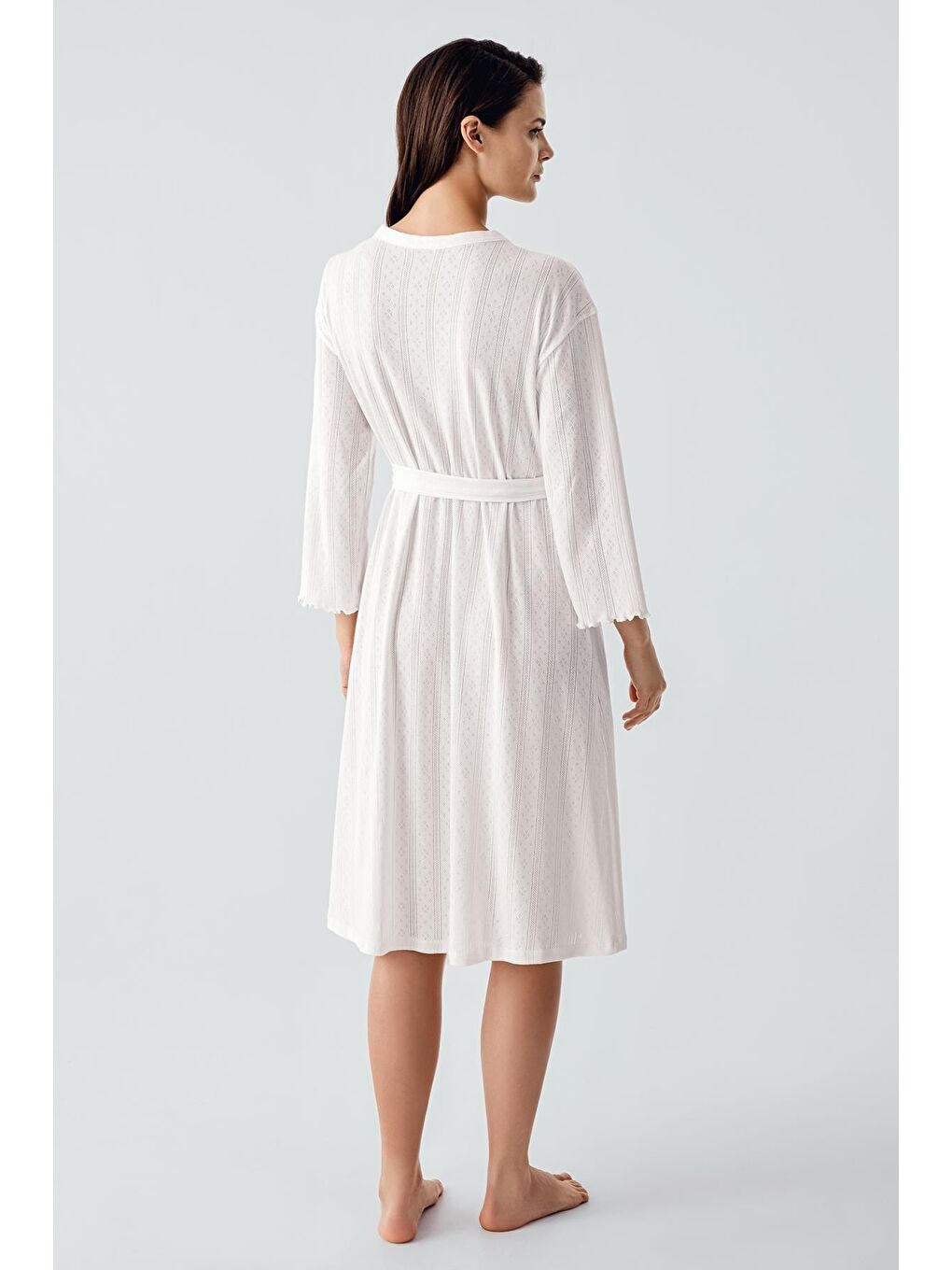 Ekru Kalın Askılı Ajurlu Esnek Pamuklu Hamile Sabahlık Gecelik Takım 17408-4