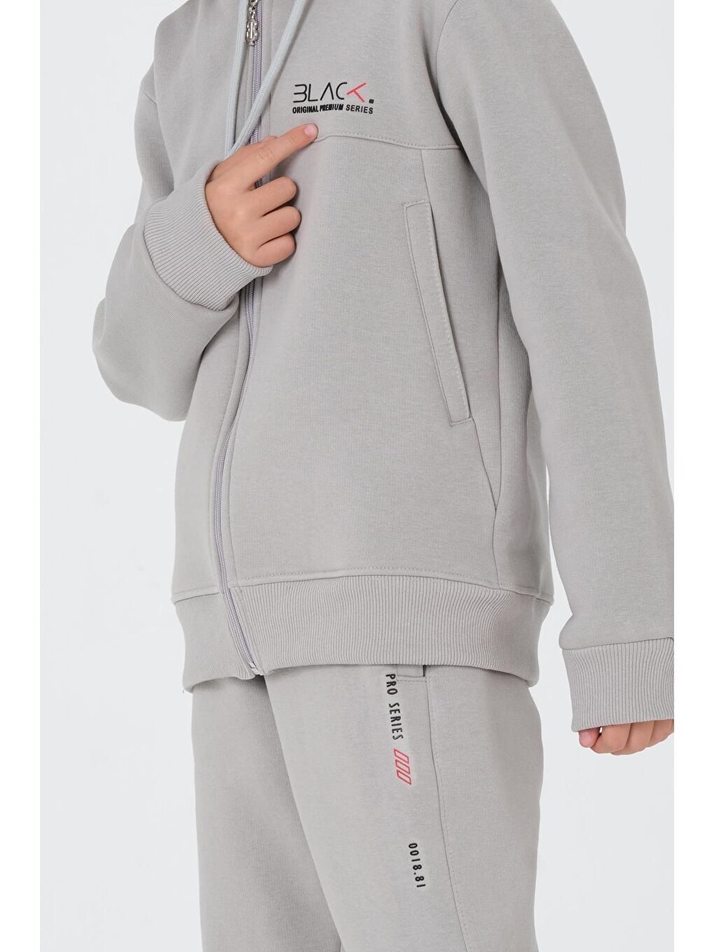 Gri Erkek Çocuk Kapüşonlu Eşofman Takımı-4