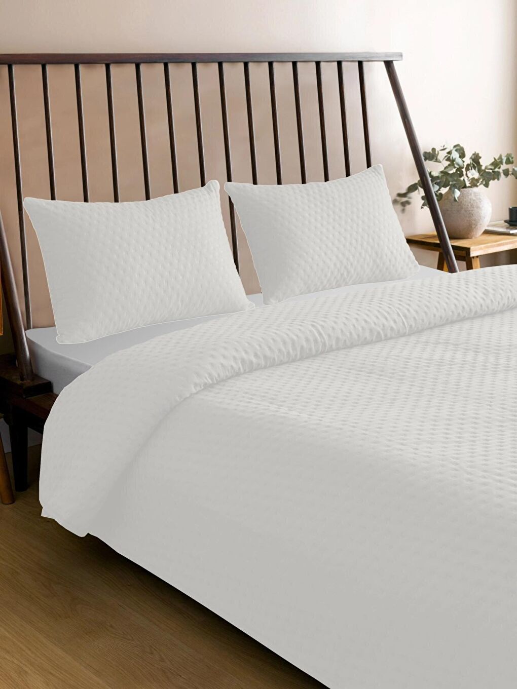 Bedspreado Yıkanmış Mikro Beyaz Yatak Örtüsü Set Tek Kişilik 160x220