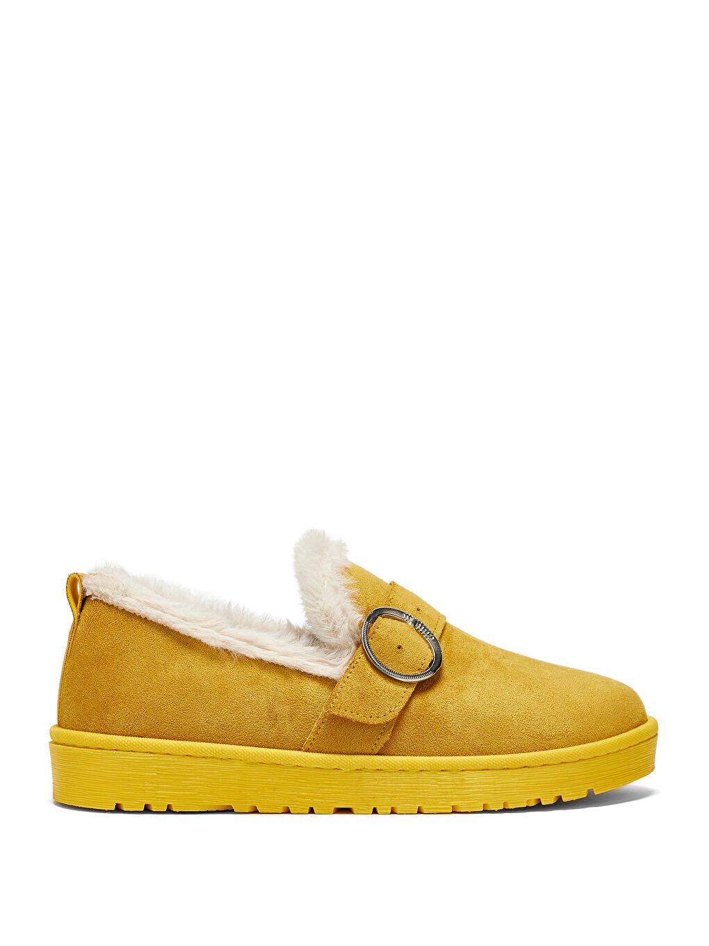 Kadın Sarı Süet Rahat Kalıp İçi Kürklü Tokalı Kısa Bot-4