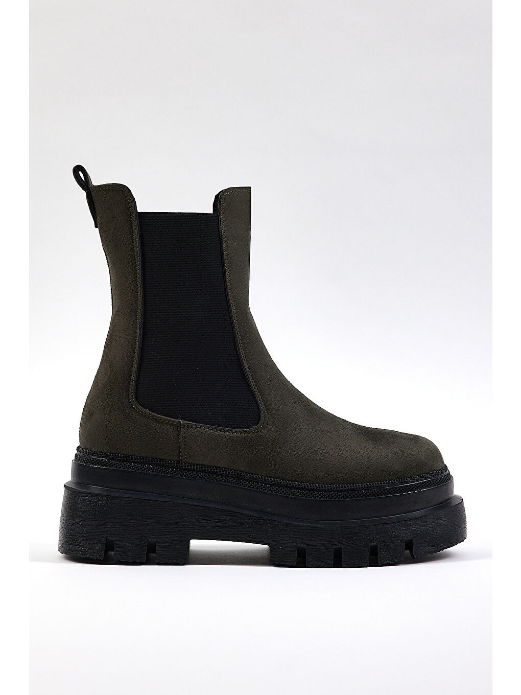 Kadın Haki Süet Rahat Kalıp Yanı Lastikli Kalın Taban Bot-2