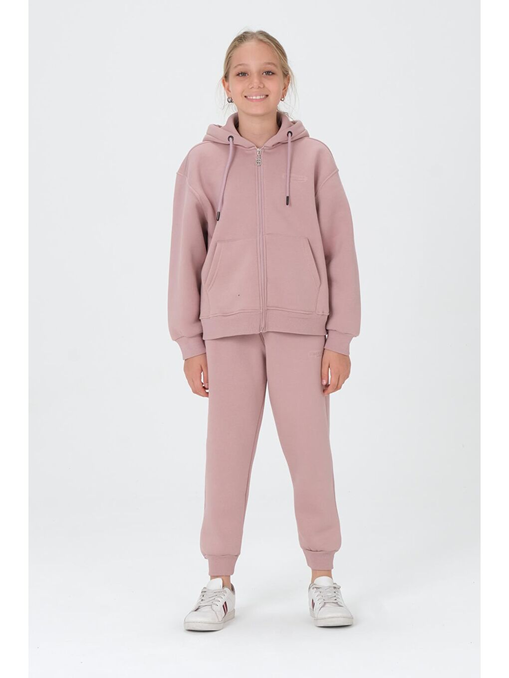 Pembe Kız Çocuk Fermuarlı Kapüşonlu Eşofman Takımı