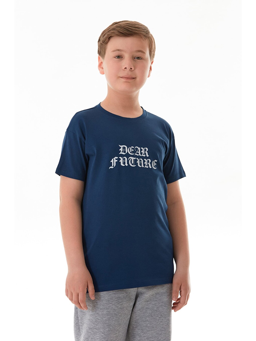 Lacivert Dear Future Yazı Baskılı Erkek Çocuk Tişört-3