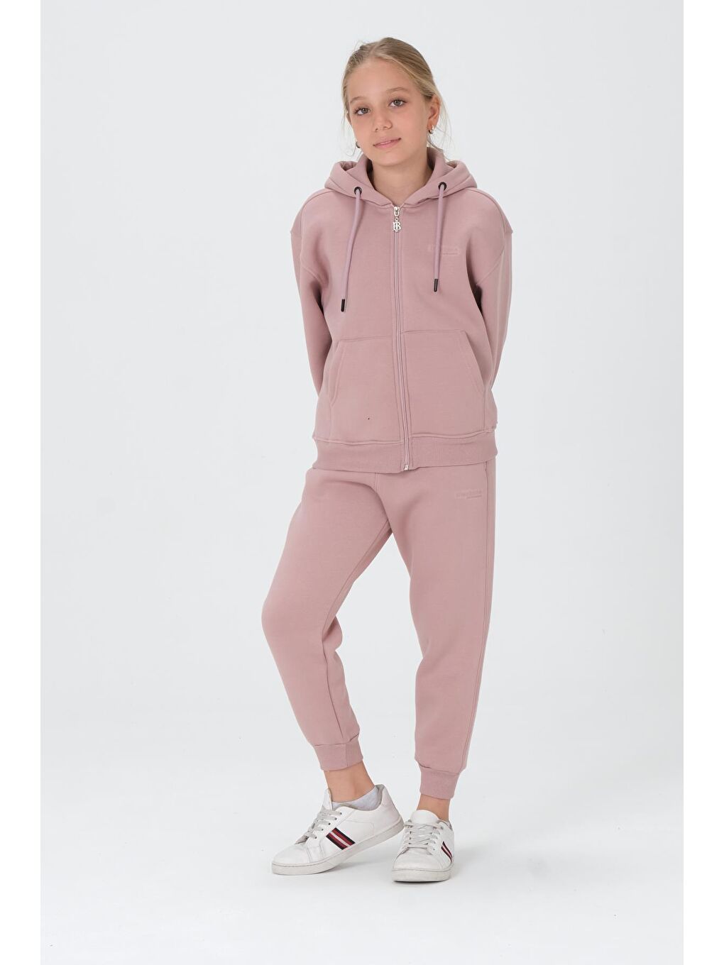 Pembe Kız Çocuk Fermuarlı Kapüşonlu Eşofman Takımı-2