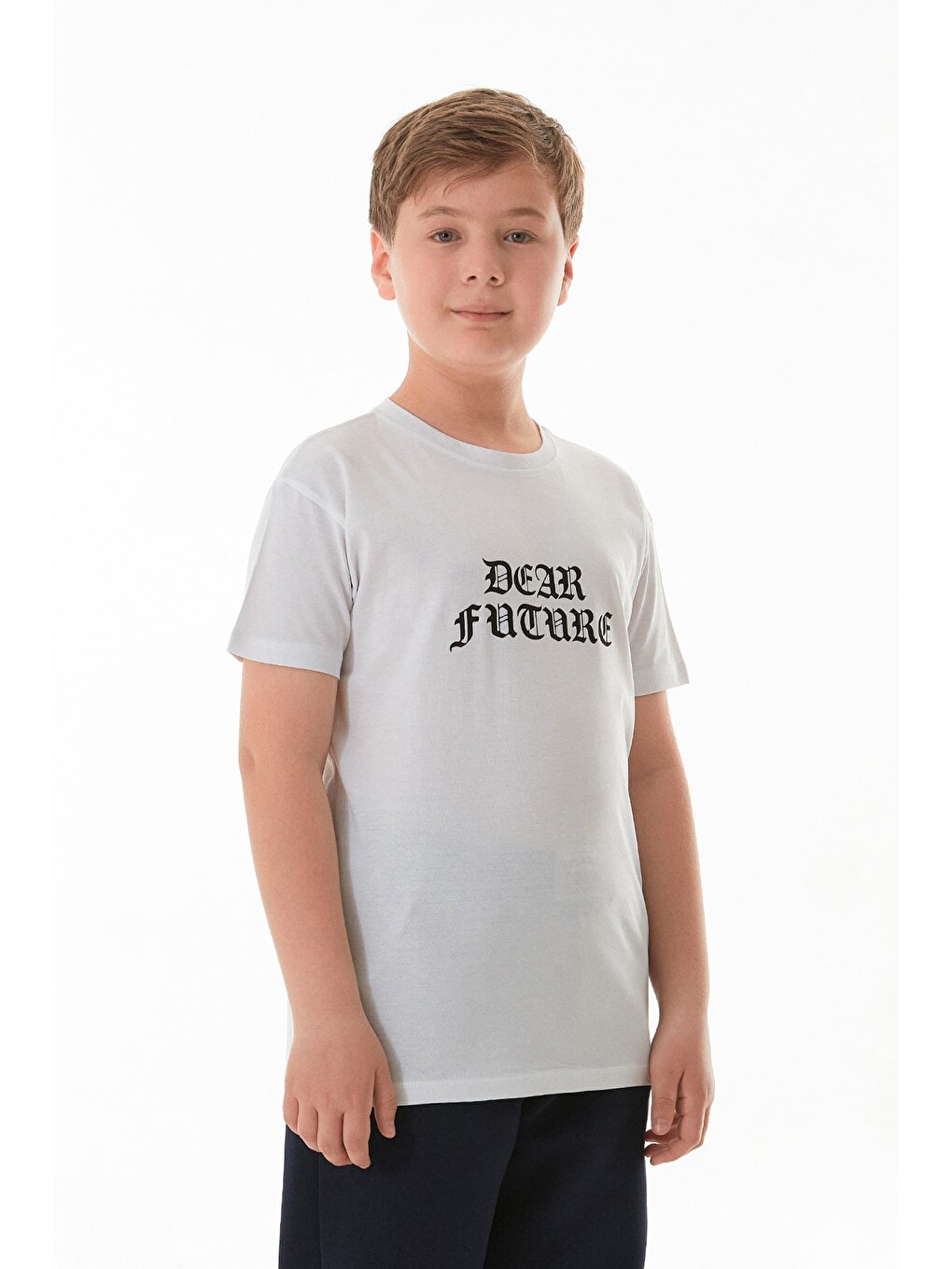Beyaz Dear Future Yazı Baskılı Erkek Çocuk Tişört