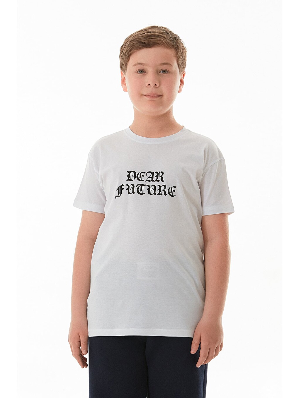 Beyaz Dear Future Yazı Baskılı Erkek Çocuk Tişört-4