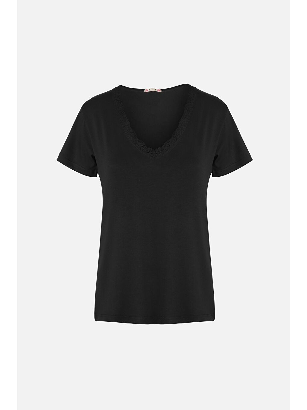 Siyah Kadın Viskon Yumuşak Dokulu Kısa Kollu Dantel Detaylı Pijama Takım-1